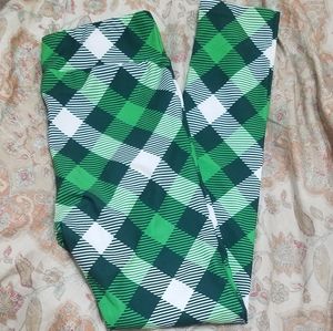 Green White Checker Plaid Yoga Waist Leggings St. Patty's Day